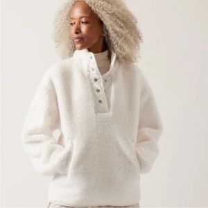 ATHLETA NWT Cozy Sherpa Snap Sweatshirt in White, XL